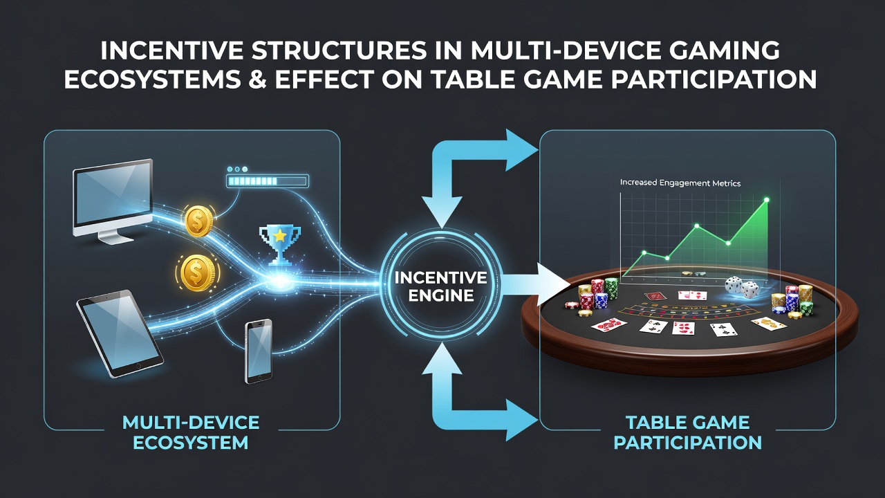 Live dealer table game interface displayed on tablet with overlaid incentive progress bar and cross-device reward summary