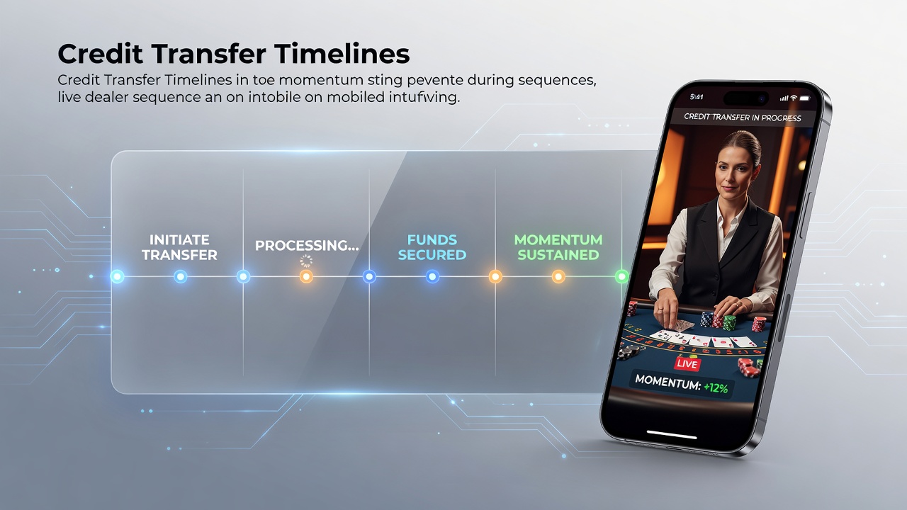 Mobile interface showing live dealer table with credit transfer indicators during active gameplay sequence