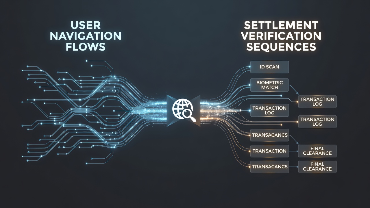 Settlement verification processes overlaid on international user navigation maps
