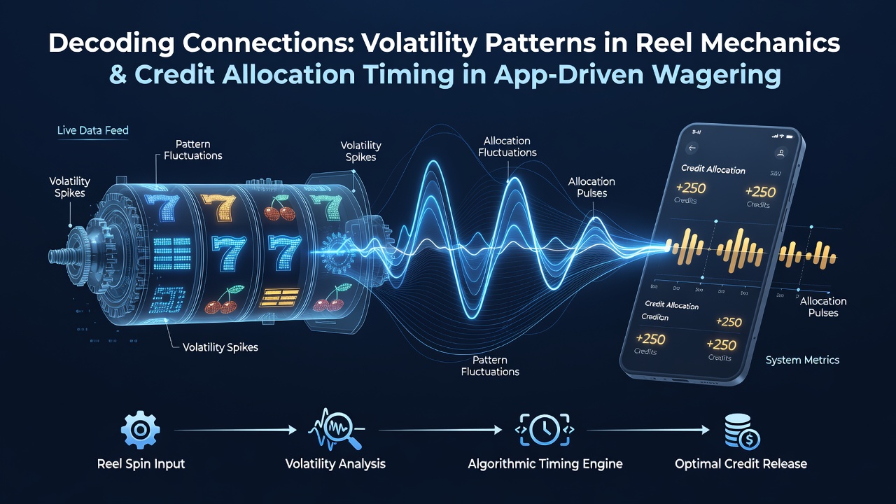 Illustration of slot reel volatility patterns intersecting with credit allocation timelines in mobile wagering apps