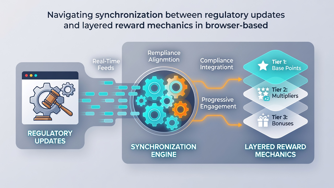 Technical dashboard displaying regulatory synchronization tools for reward mechanics in browser platforms