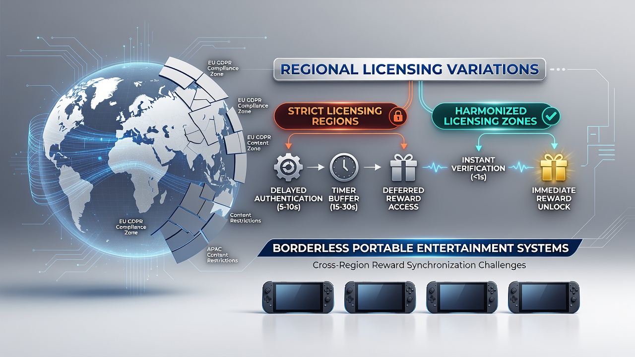 Infographic illustrating data flows between licensed jurisdictions and mobile reward delivery sequences