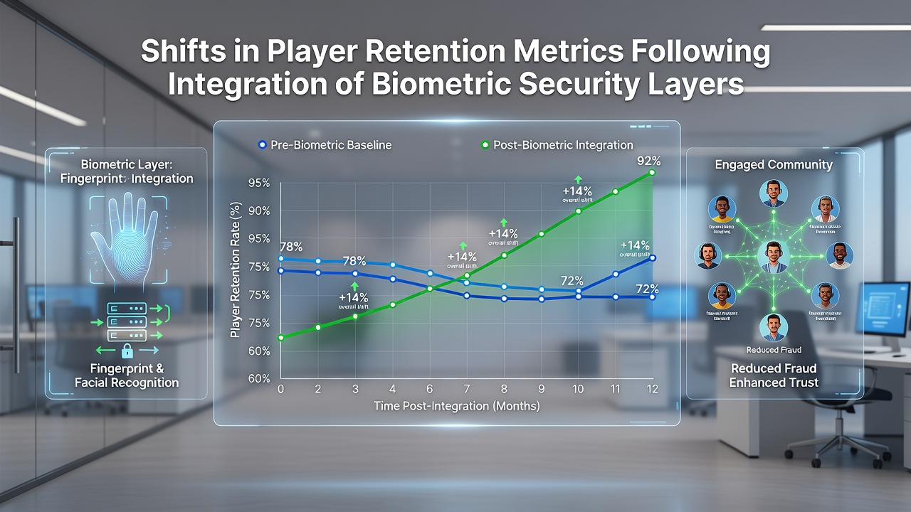 Analytics dashboard showing player retention curves after biometric security rollout in mobile games